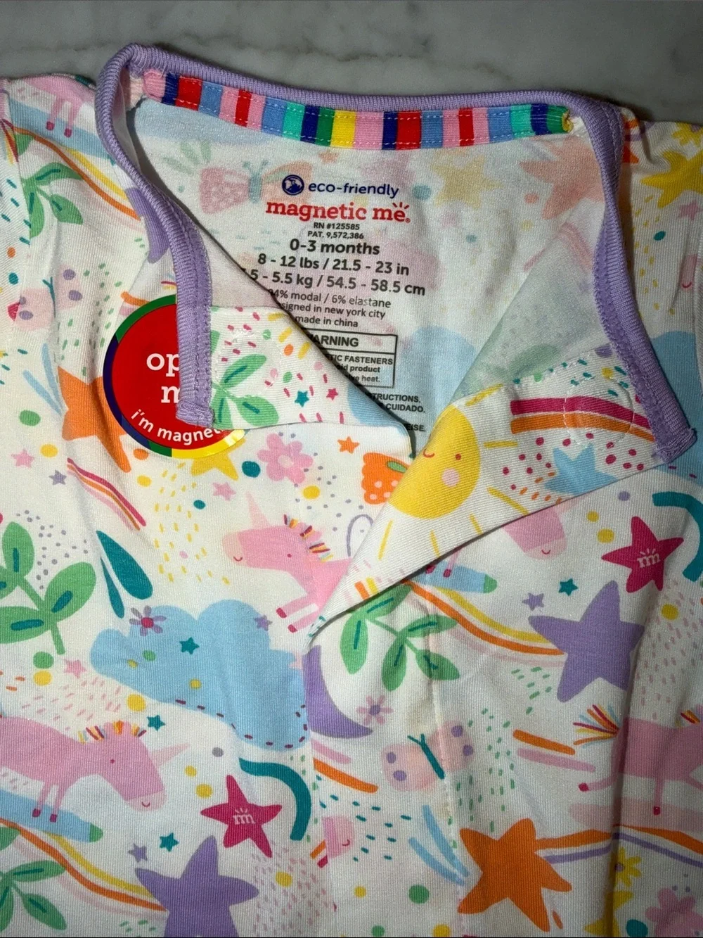NWT MAGNETIC ME MODAL Pastel Unicorn & Stars Footed One-Piece 0/3M
